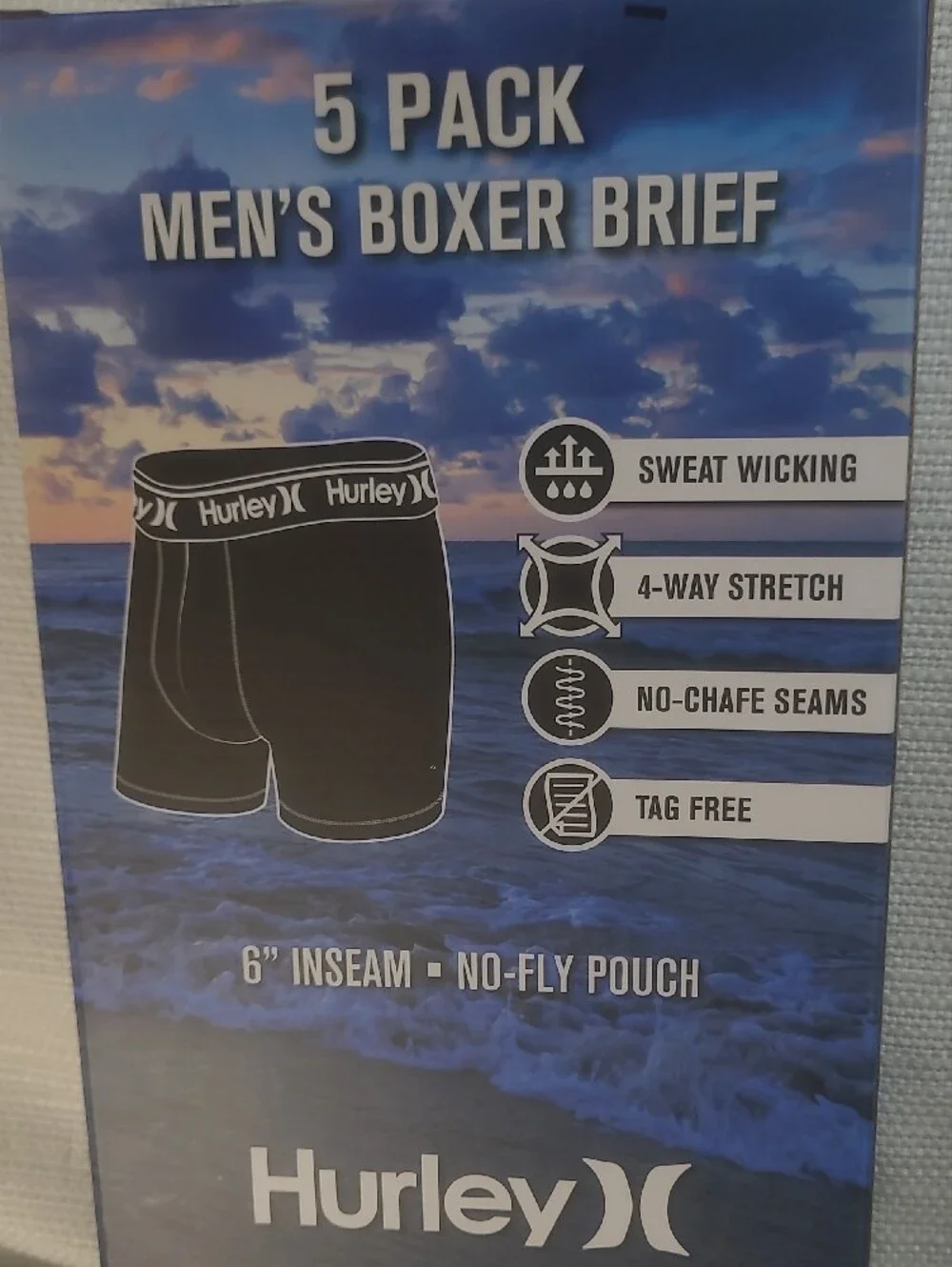 Hurley Men’s Boxer Brief 5-Pack - Black, Blue & Teal Accents Size Medium New